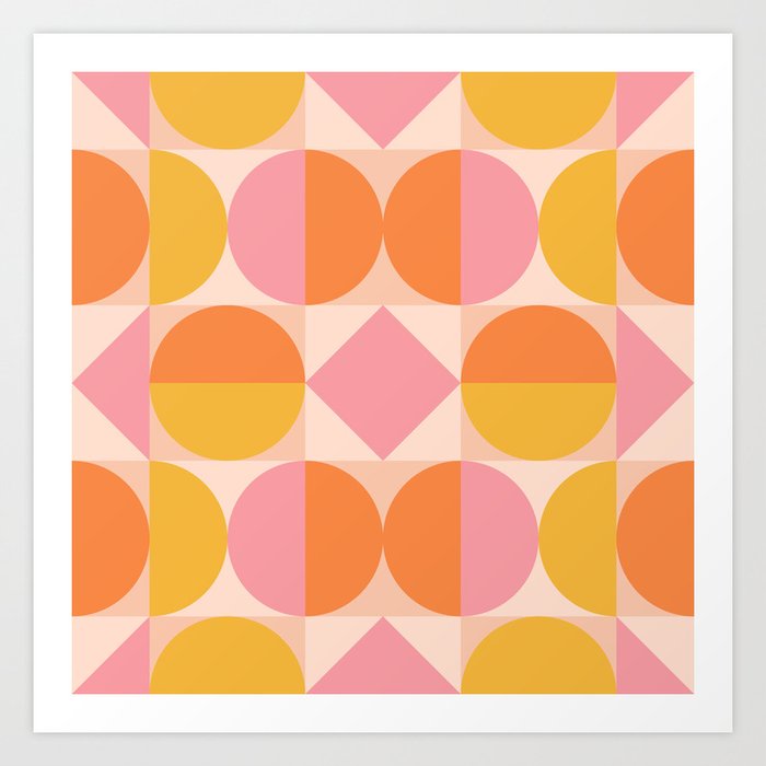 Mid Century Modern Geometric Abstract 833 Orange Pink and Yellow Art Print