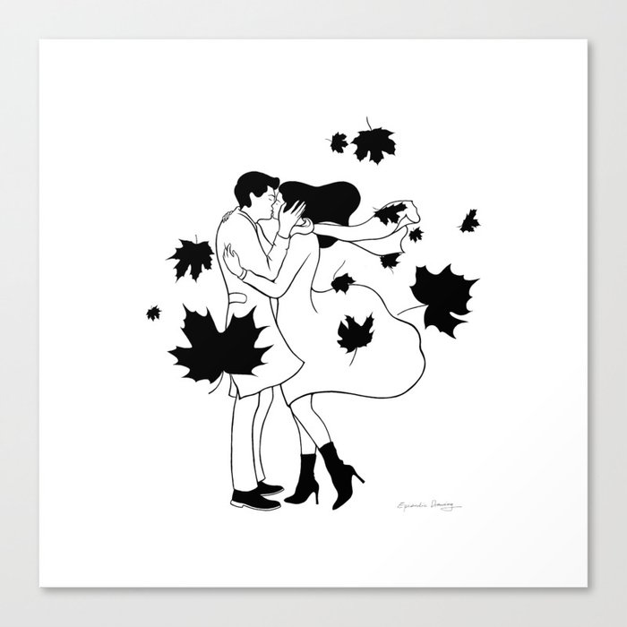 Autumn Kiss - black & white Canvas Print