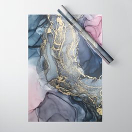 Blush, Payne's Gray and Gold Metallic Abstract Wrapping Paper
