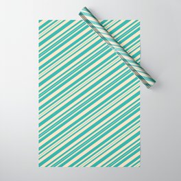 [ Thumbnail: Bisque and Light Sea Green Colored Pattern of Stripes Wrapping Paper ]