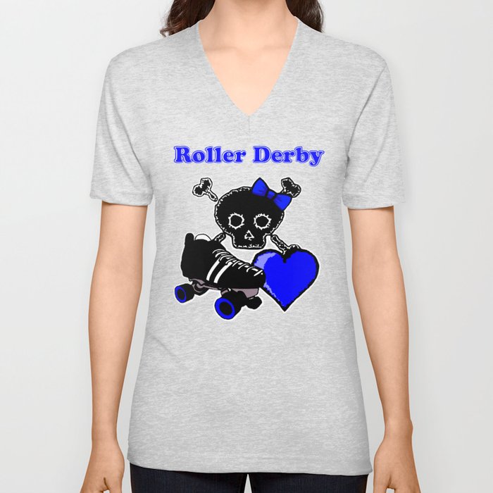 Roller Derby Heart (Blue) V Neck T Shirt