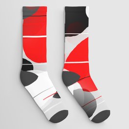 Modern Anxiety Abstract - Red, Black, Gray Socks