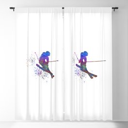 Skier in watercolor Blackout Curtain