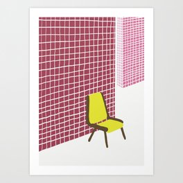 Yellow chair in a red room Art Print