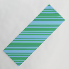 [ Thumbnail: Light Sky Blue & Sea Green Colored Striped/Lined Pattern Yoga Mat ]