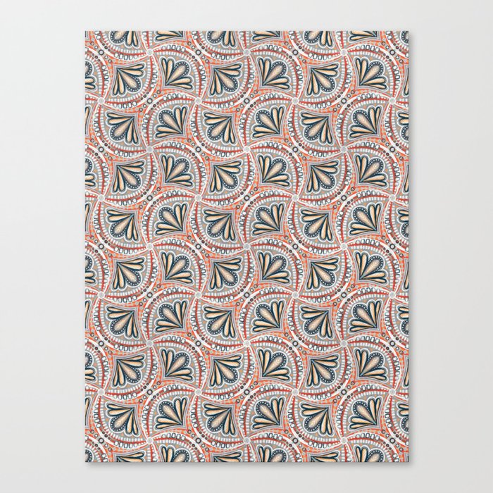 Textured Fan Tessellations in Red, White, Orange and Indigo Canvas Print