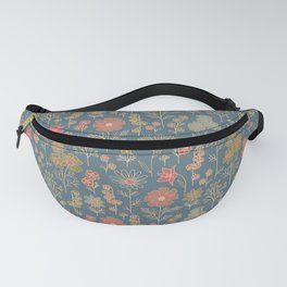 Denim Blue & Coral Floral Fanny Pack