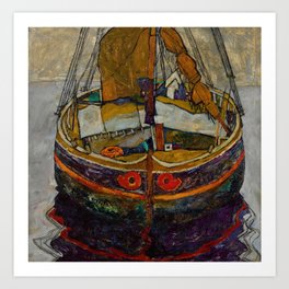 Fishing Boat, Trieste, Italy nautical landscape painting by Egon Schiele Art Print