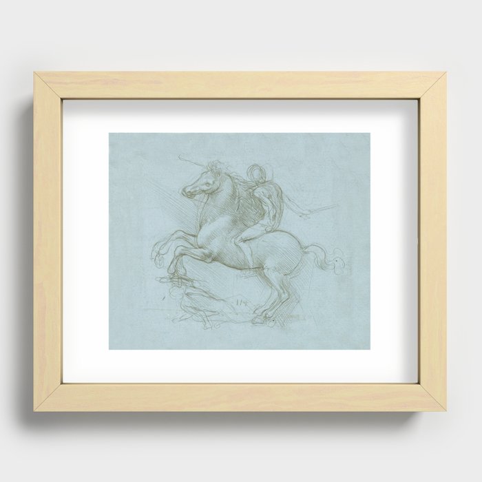 Mounted soldier on Horseback by Leonardo Da Vinci Recessed Framed Print