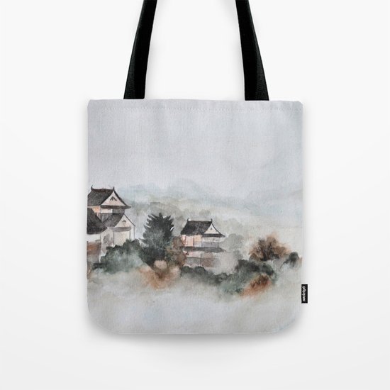 Japanese ancient city in fogging day Tote Bag