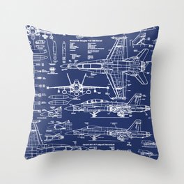 F-18 Blueprints Throw Pillow