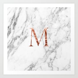 Monogram rose gold marble M Art Print