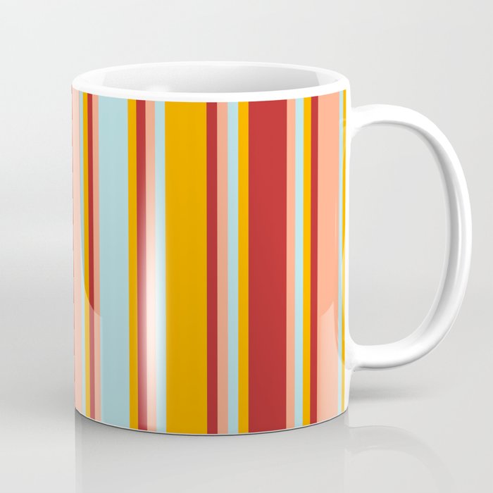 Orange, Red, Light Salmon & Powder Blue Colored Stripes/Lines Pattern Coffee Mug