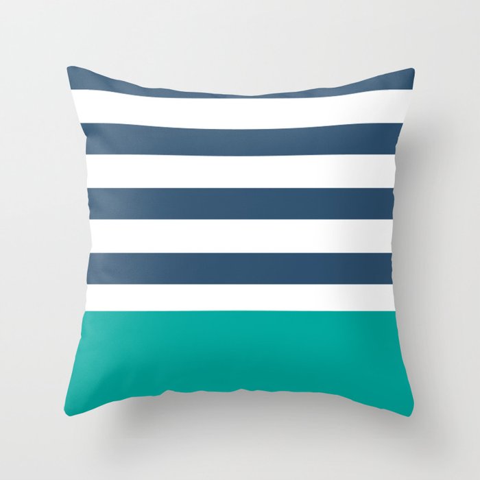Navy and green stripes Throw Pillow