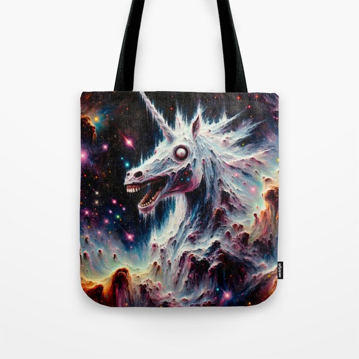 Horror Scary Zombie Unicorn in Haunting Apocalypse (Cosmic Background) Tote Bag