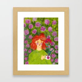 Woman with Flowertea Framed Art Print