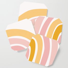 Abstract Shapes 94 in Mustard Yellow and Pale Pink (Rainbow Abstraction) Coaster