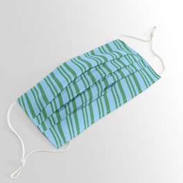 [ Thumbnail: Sea Green & Light Sky Blue Colored Lined/Striped Pattern Face Mask ]