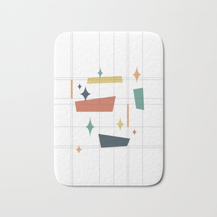 Mid Century Modern Abstract Composition 7 in Orange, Teal, Yellow and Charcoal Bath Mat