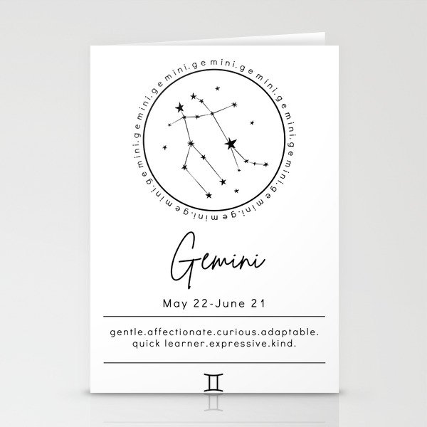 Gemini Zodiac | Black & White Stationery Cards