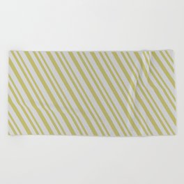 [ Thumbnail: Dark Khaki and Light Grey Colored Lines Pattern Beach Towel ]