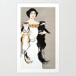 Woman with Cats Art Print