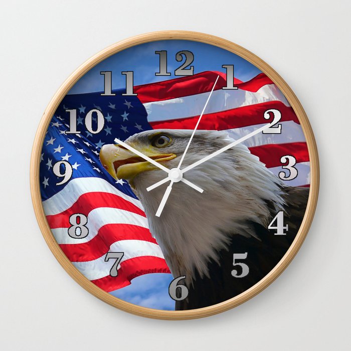 American Flag and Bald Eagle Wall Clock