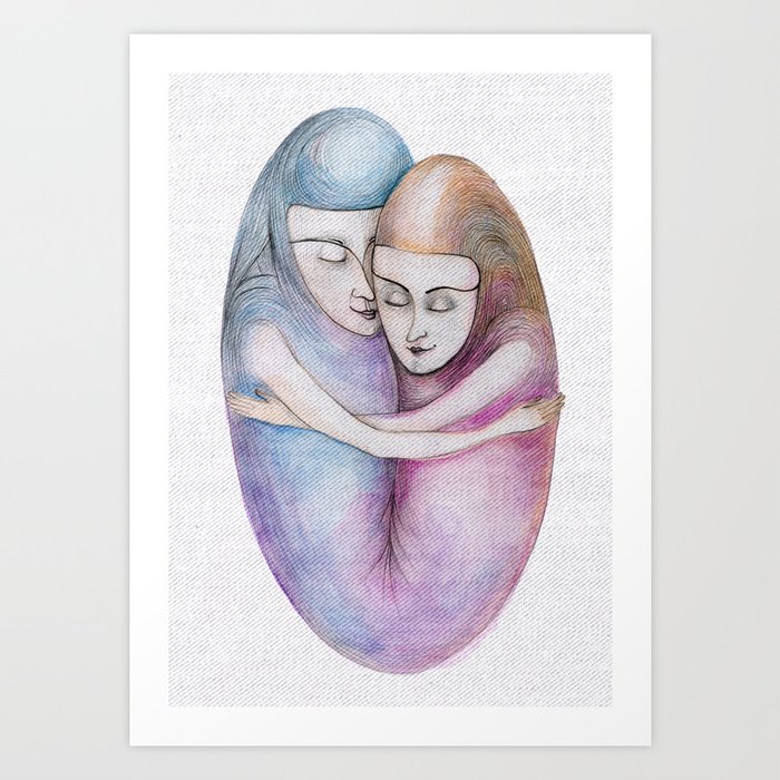 absolute togetherness Art Print | Painting, Abstract, Illustration, People, Love, Affection, Surreal, Couple, Pair, One
