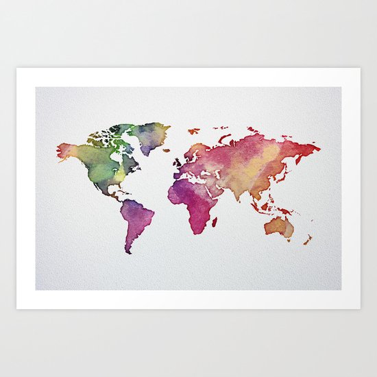 Multicolor World Map 01 Art Print