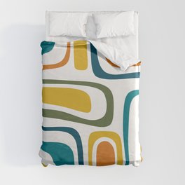 Palm Springs Midcentury Modern Abstract in Moroccan Teal, Orange, Mustard, Olive, and White Duvet Cover