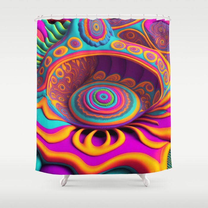 Trippy psychedelic eye in vibrant trendy colors 3D pattern.  Shower Curtain