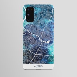 Austin Texas Map Navy Blue Turquoise Watercolor Android Case