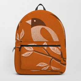 Burnt Orange Mid Century Birds On Branches Backpack | Birds, Retro, Vintage, Sunset, Woodpecker, Texture, Autumnal, Leaves, Tree, Burntorange 