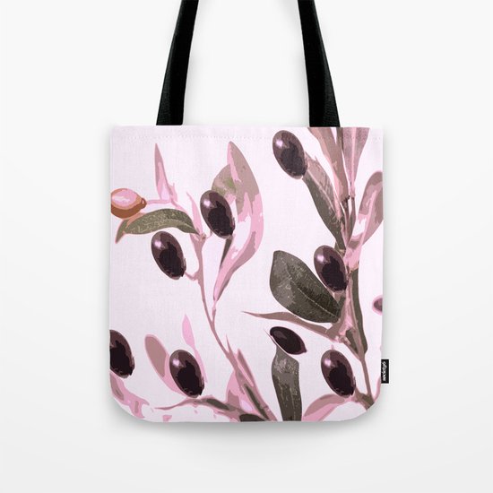 Olive tree branch with pink tones on white background Tote Bag