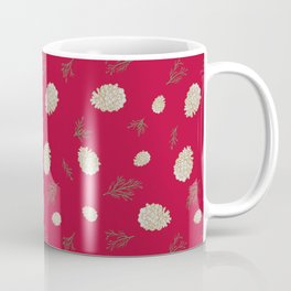 Pinecones in Silver & Gold on Red Coffee Mug