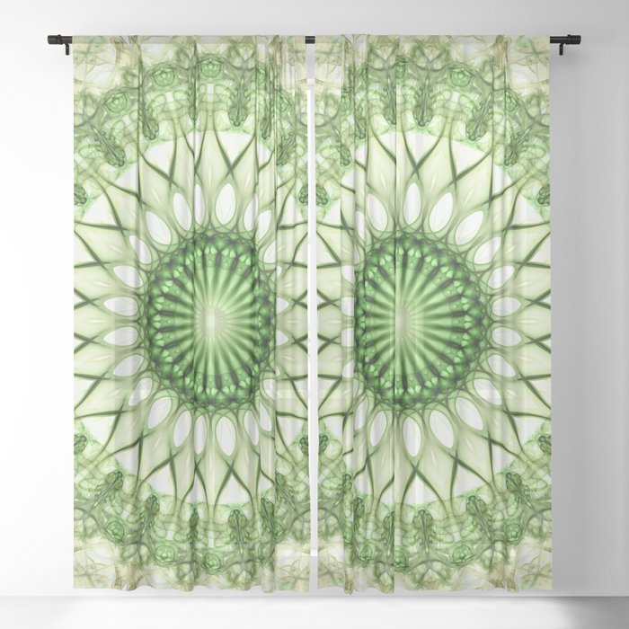 Glowing green mandala Sheer Curtain