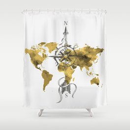 Gold World Map 2 Shower Curtain
