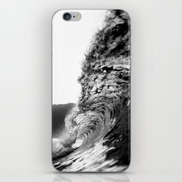 Aqua chrome a-frame wave surfing tunnel ocean portrait art black and white photograph / photography iPhone Skin