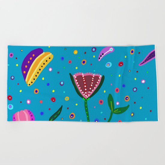 Flowers at Dusk, drawing Beach Towel