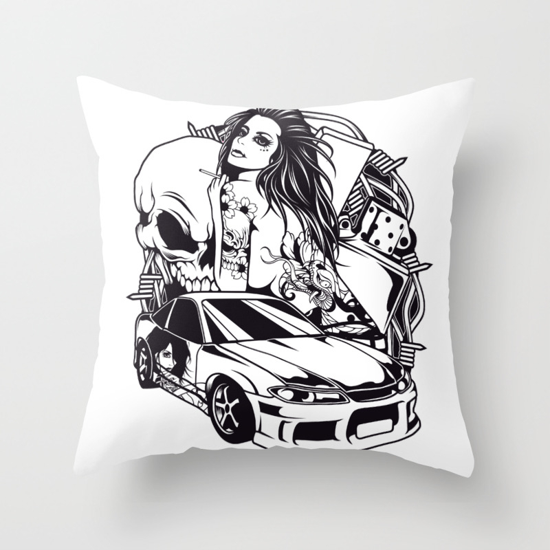 Tattoo Girl With Skull And Car Snake Throw Pillow By Kingfuture