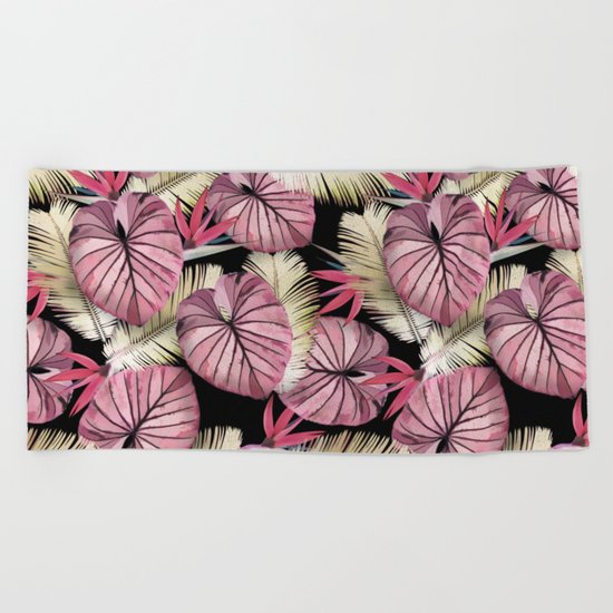 Tropical leaves Beach Towel
