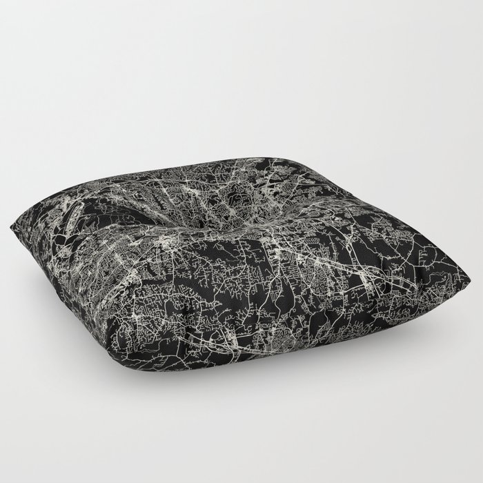 Raleigh USA - Black and White City Map Floor Pillow