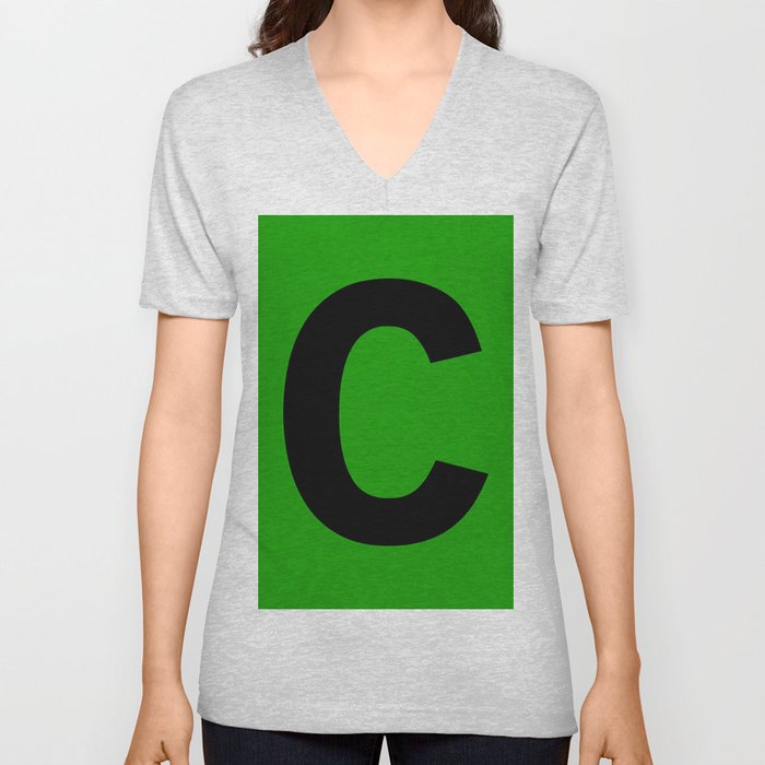 Letter C (Black & Green) V Neck T Shirt