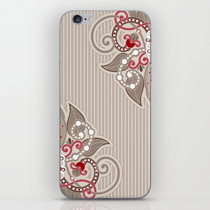 Paisley Corner Ornament Beige and Red iPhone Skin