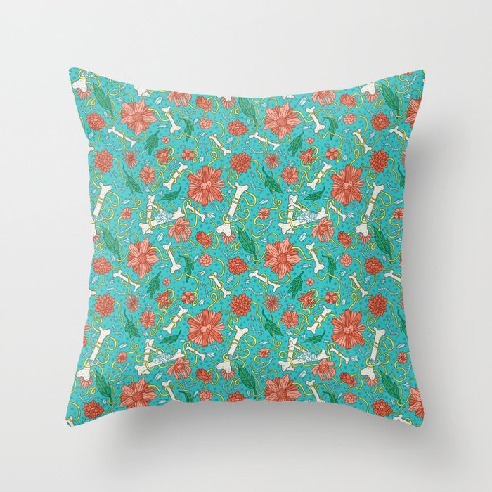 Flowers and Bones Throw Pillow