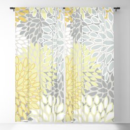 Floral Prints, Soft, Yellow and Gray, Modern Print Art Blackout Curtain