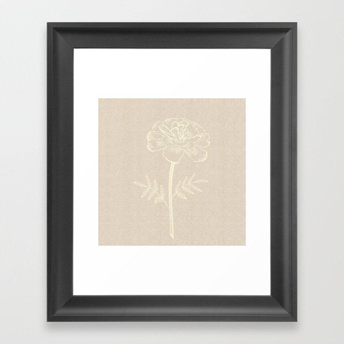 Marigold Cream Linen Flower Framed Art Print