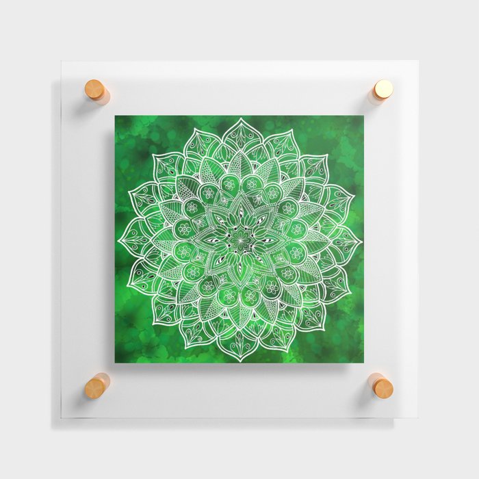 Green Mandala Floral Henna Tattoo Inspired Floating Acrylic Print