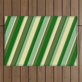 [ Thumbnail: Dark Sea Green, Pale Goldenrod, Dark Olive Green & Dark Green Colored Pattern of Stripes Outdoor Rug ]
