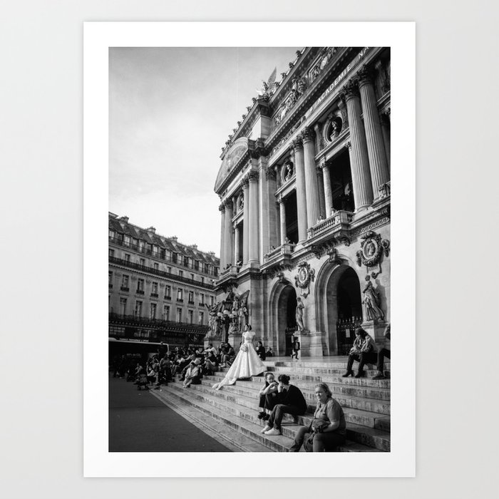 Bride on the Steps of the Palais Garnier in Paris, France - 35 mm film photograph Art Print